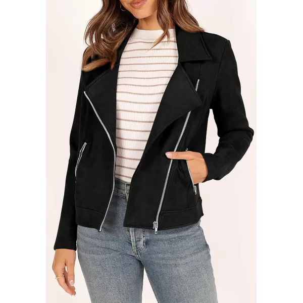 imagePRETTYGARDEN Womens Winter Moto Jacket Faux Suede Long Sleeve Zip Up Pockets Short Coat Y2K Fall Fashion Dressy OuterwearBlack