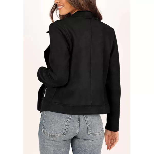 imagePRETTYGARDEN Womens Winter Moto Jacket Faux Suede Long Sleeve Zip Up Pockets Short Coat Y2K Fall Fashion Dressy OuterwearBlack