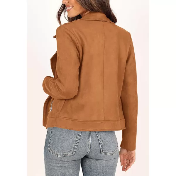 imagePRETTYGARDEN Womens Winter Moto Jacket Faux Suede Long Sleeve Zip Up Pockets Short Coat Y2K Fall Fashion Dressy OuterwearBrown