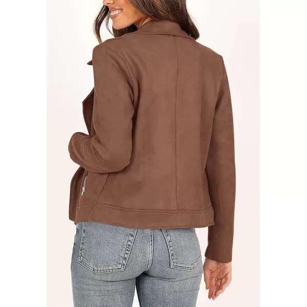 imagePRETTYGARDEN Womens Winter Moto Jacket Faux Suede Long Sleeve Zip Up Pockets Short Coat Y2K Fall Fashion Dressy OuterwearCoffee