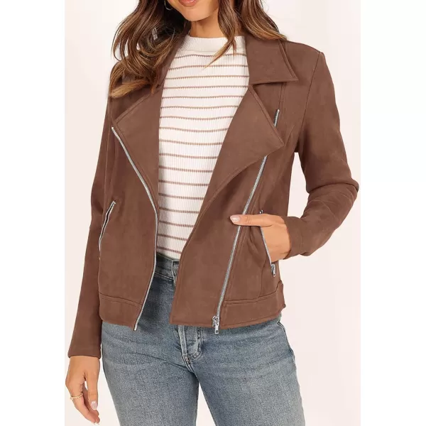 imagePRETTYGARDEN Womens Winter Moto Jacket Faux Suede Long Sleeve Zip Up Pockets Short Coat Y2K Fall Fashion Dressy OuterwearCoffee