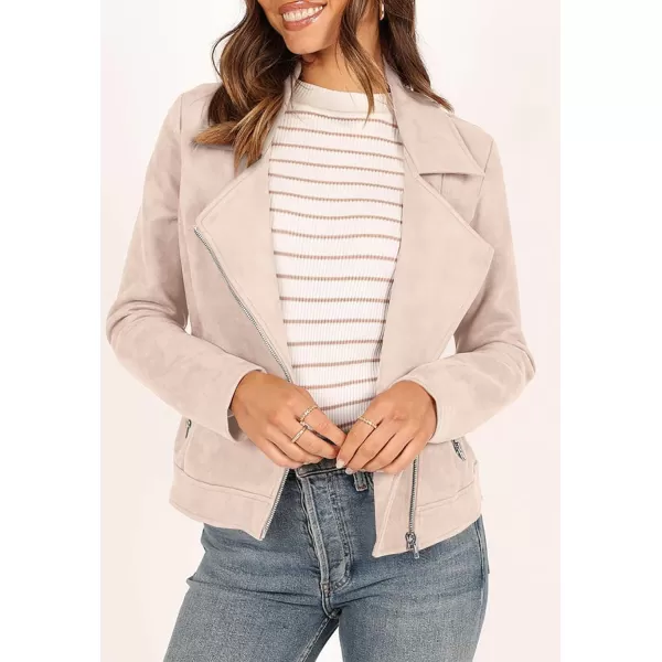 imagePRETTYGARDEN Womens Winter Moto Jacket Faux Suede Long Sleeve Zip Up Pockets Short Coat Y2K Fall Fashion Dressy OuterwearLight Apricot