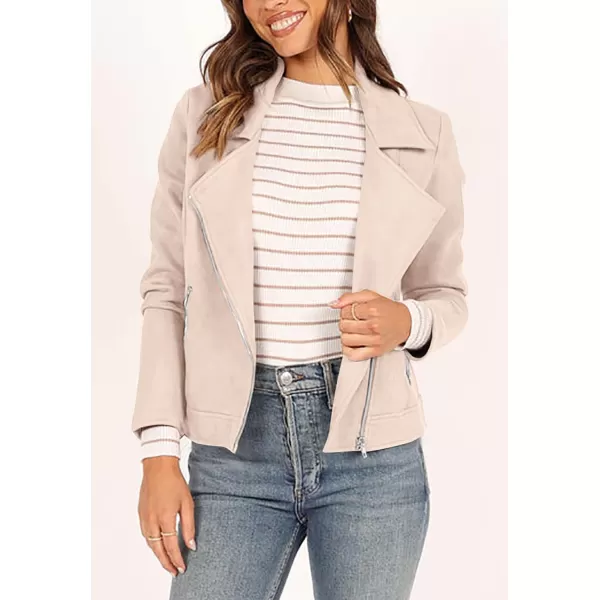 imagePRETTYGARDEN Womens Winter Moto Jacket Faux Suede Long Sleeve Zip Up Pockets Short Coat Y2K Fall Fashion Dressy OuterwearLight Apricot