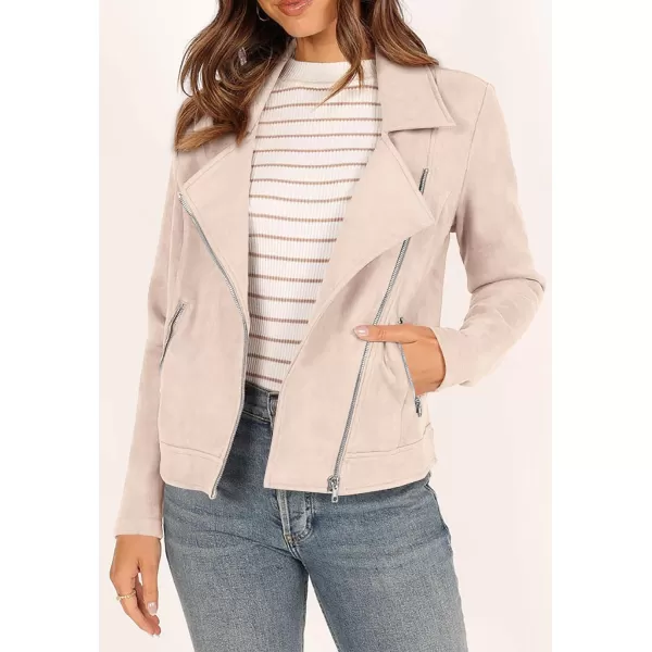 imagePRETTYGARDEN Womens Winter Moto Jacket Faux Suede Long Sleeve Zip Up Pockets Short Coat Y2K Fall Fashion Dressy OuterwearLight Apricot