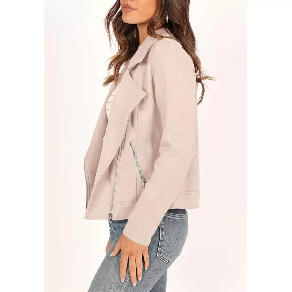imagePRETTYGARDEN Womens Winter Moto Jacket Faux Suede Long Sleeve Zip Up Pockets Short Coat Y2K Fall Fashion Dressy OuterwearLight Apricot