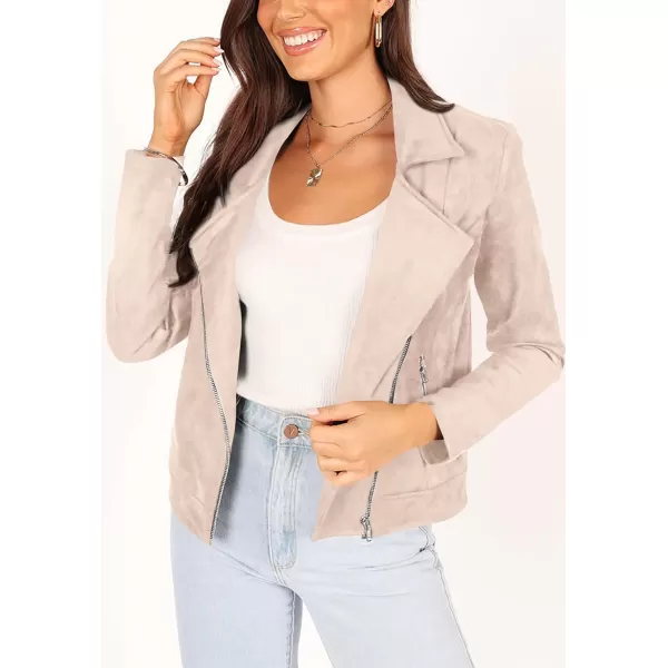 imagePRETTYGARDEN Womens Winter Moto Jacket Faux Suede Long Sleeve Zip Up Pockets Short Coat Y2K Fall Fashion Dressy OuterwearLight Apricot