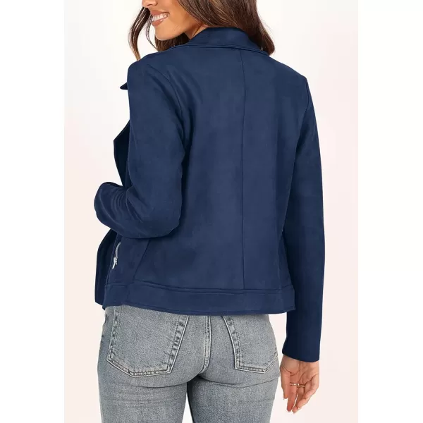 imagePRETTYGARDEN Womens Winter Moto Jacket Faux Suede Long Sleeve Zip Up Pockets Short Coat Y2K Fall Fashion Dressy OuterwearNavy