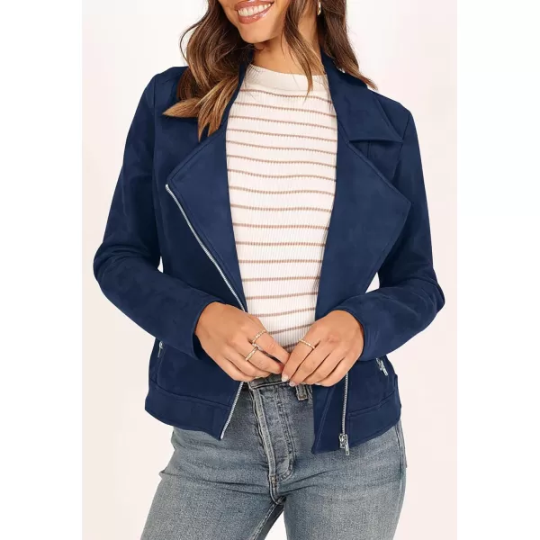 imagePRETTYGARDEN Womens Winter Moto Jacket Faux Suede Long Sleeve Zip Up Pockets Short Coat Y2K Fall Fashion Dressy OuterwearNavy