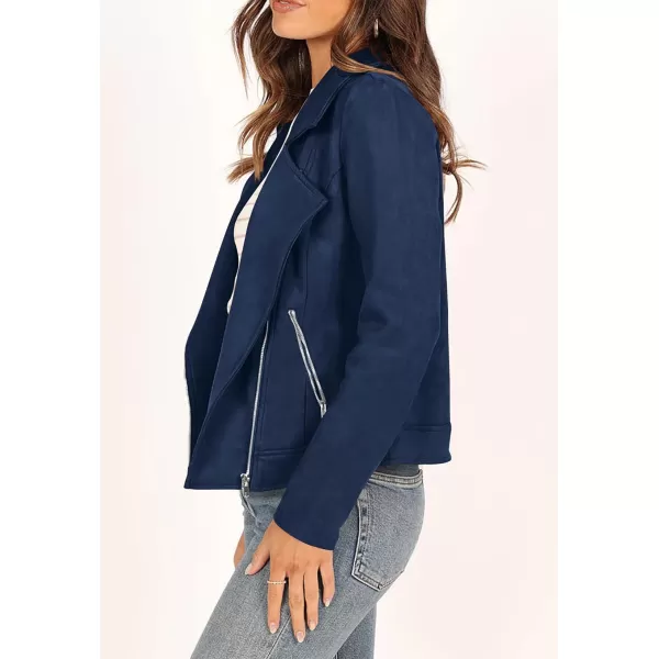 imagePRETTYGARDEN Womens Winter Moto Jacket Faux Suede Long Sleeve Zip Up Pockets Short Coat Y2K Fall Fashion Dressy OuterwearNavy