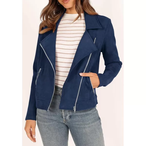 imagePRETTYGARDEN Womens Winter Moto Jacket Faux Suede Long Sleeve Zip Up Pockets Short Coat Y2K Fall Fashion Dressy OuterwearNavy