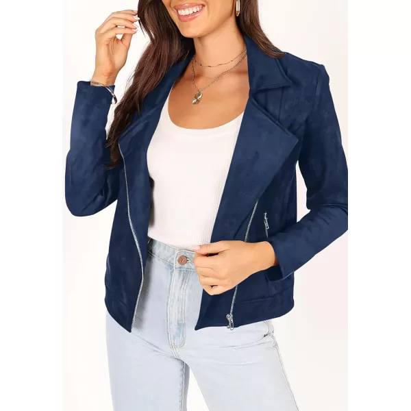 imagePRETTYGARDEN Womens Winter Moto Jacket Faux Suede Long Sleeve Zip Up Pockets Short Coat Y2K Fall Fashion Dressy OuterwearNavy