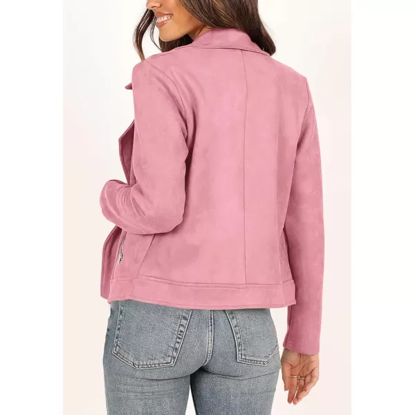 imagePRETTYGARDEN Womens Winter Moto Jacket Faux Suede Long Sleeve Zip Up Pockets Short Coat Y2K Fall Fashion Dressy OuterwearPink