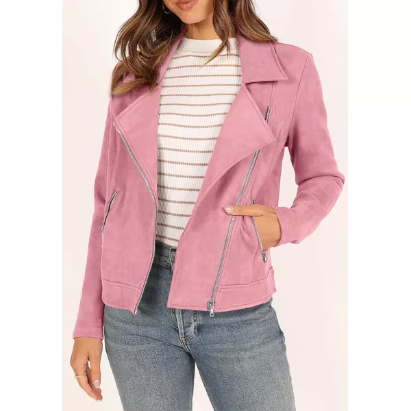 imagePRETTYGARDEN Womens Winter Moto Jacket Faux Suede Long Sleeve Zip Up Pockets Short Coat Y2K Fall Fashion Dressy OuterwearPink