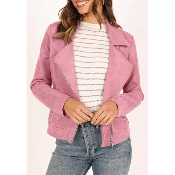 imagePRETTYGARDEN Womens Winter Moto Jacket Faux Suede Long Sleeve Zip Up Pockets Short Coat Y2K Fall Fashion Dressy OuterwearPink