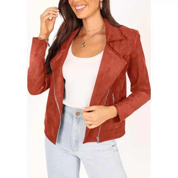 imagePRETTYGARDEN Womens Winter Moto Jacket Faux Suede Long Sleeve Zip Up Pockets Short Coat Y2K Fall Fashion Dressy OuterwearRust Red