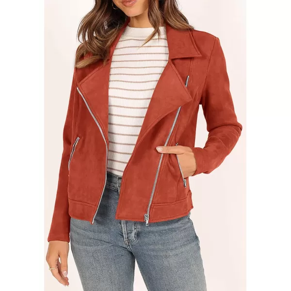 imagePRETTYGARDEN Womens Winter Moto Jacket Faux Suede Long Sleeve Zip Up Pockets Short Coat Y2K Fall Fashion Dressy OuterwearRust Red