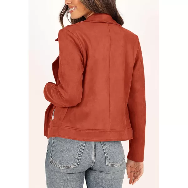 imagePRETTYGARDEN Womens Winter Moto Jacket Faux Suede Long Sleeve Zip Up Pockets Short Coat Y2K Fall Fashion Dressy OuterwearRust Red