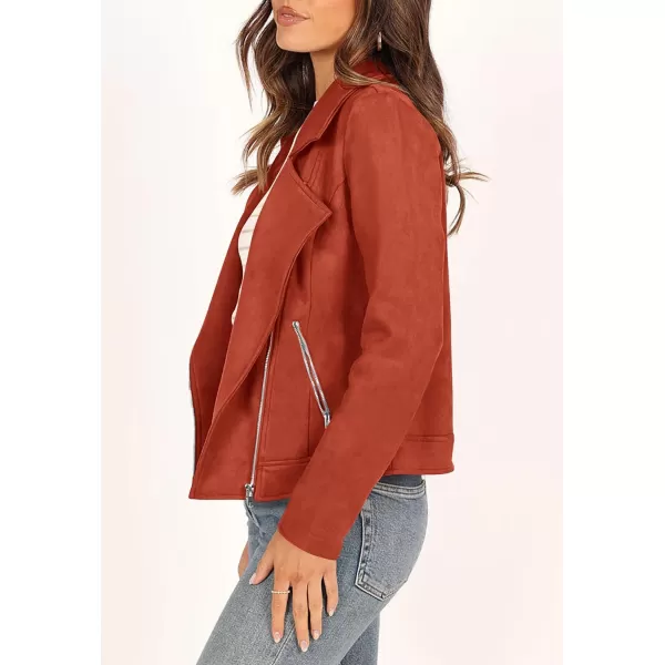 imagePRETTYGARDEN Womens Winter Moto Jacket Faux Suede Long Sleeve Zip Up Pockets Short Coat Y2K Fall Fashion Dressy OuterwearRust Red
