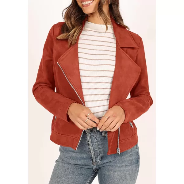 imagePRETTYGARDEN Womens Winter Moto Jacket Faux Suede Long Sleeve Zip Up Pockets Short Coat Y2K Fall Fashion Dressy OuterwearRust Red