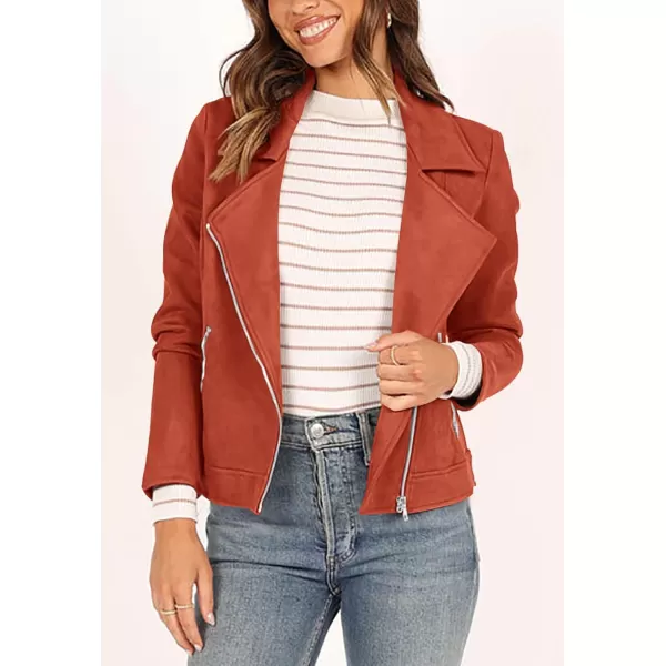 imagePRETTYGARDEN Womens Winter Moto Jacket Faux Suede Long Sleeve Zip Up Pockets Short Coat Y2K Fall Fashion Dressy OuterwearRust Red