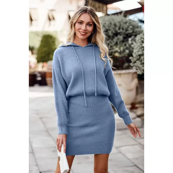 imagePRETTYGARDEN Womens Winter Rib Knit Pullover Sweater 2023 Fashion Fall Dresses Long Sleeve Hooded Bodycon DressBlue