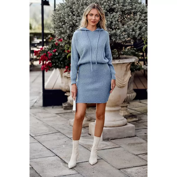 imagePRETTYGARDEN Womens Winter Rib Knit Pullover Sweater 2023 Fashion Fall Dresses Long Sleeve Hooded Bodycon DressBlue