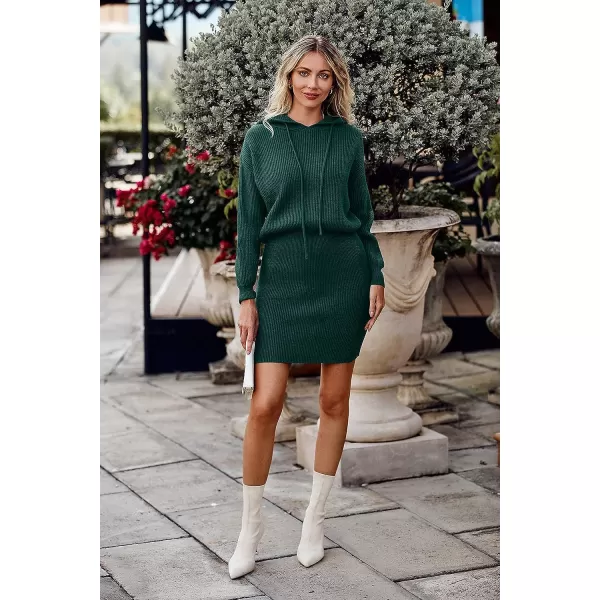 imagePRETTYGARDEN Womens Winter Rib Knit Pullover Sweater 2023 Fashion Fall Dresses Long Sleeve Hooded Bodycon DressDark Green