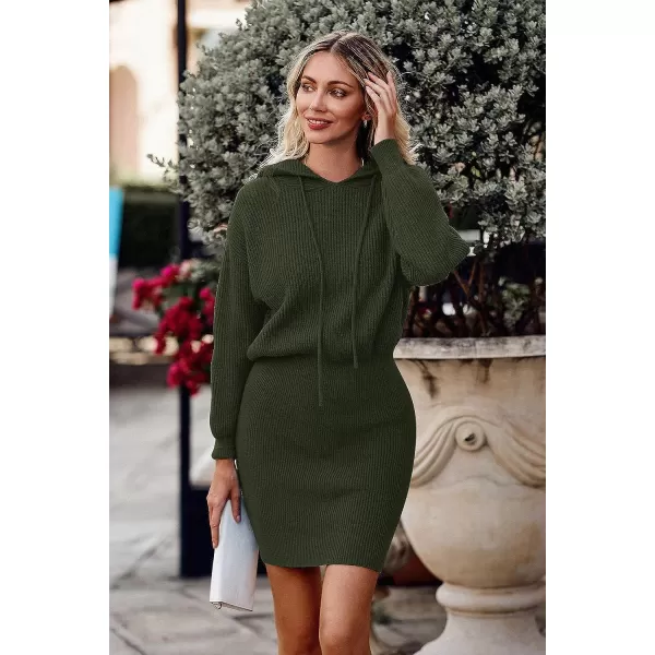 imagePRETTYGARDEN Womens Winter Rib Knit Pullover Sweater 2023 Fashion Fall Dresses Long Sleeve Hooded Bodycon DressGreen