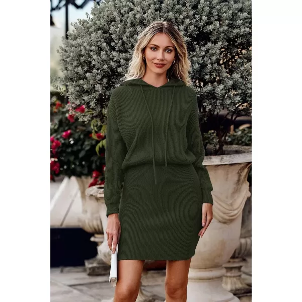 imagePRETTYGARDEN Womens Winter Rib Knit Pullover Sweater 2023 Fashion Fall Dresses Long Sleeve Hooded Bodycon DressGreen