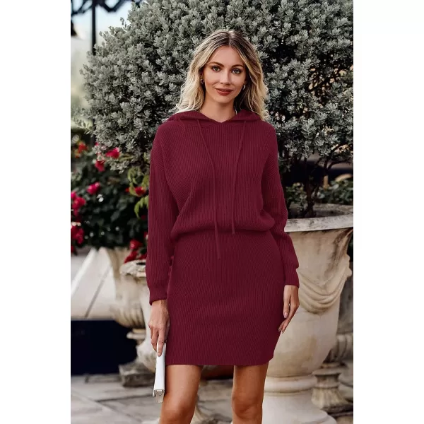 imagePRETTYGARDEN Womens Winter Rib Knit Pullover Sweater 2023 Fashion Fall Dresses Long Sleeve Hooded Bodycon DressRed