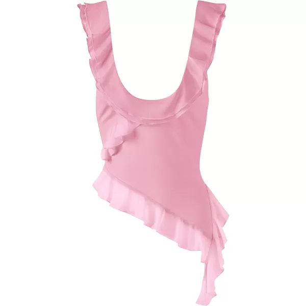 imagePRETTYGARDEN Womens Y2K Going Out Crop Top 2024 Summer Sleeveless Asymmetrical Mesh Tank Top Fitted Party TopsPink