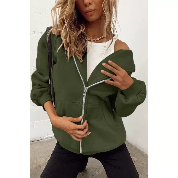 imagePRETTYGARDEN Womens Zip Up Y2K Hoodies Casual Long Sleeve Track Jackets With PocketsArmy Green