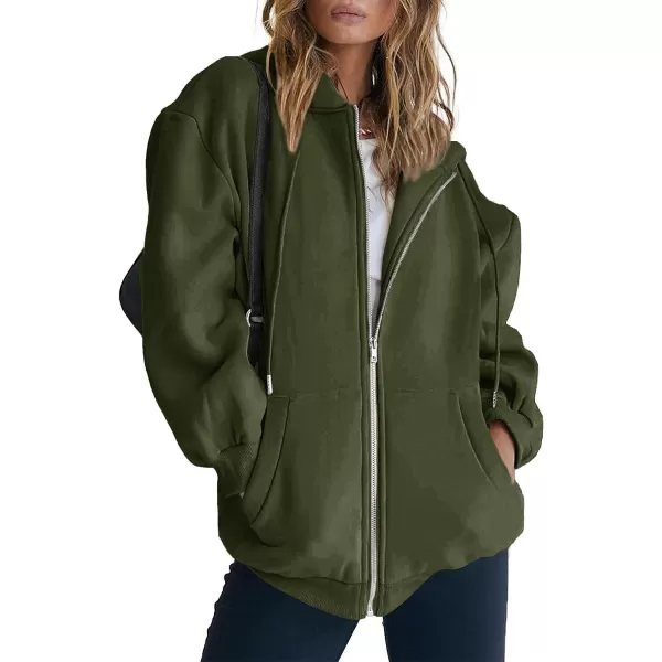 imagePRETTYGARDEN Womens Zip Up Y2K Hoodies Casual Long Sleeve Track Jackets With PocketsArmy Green