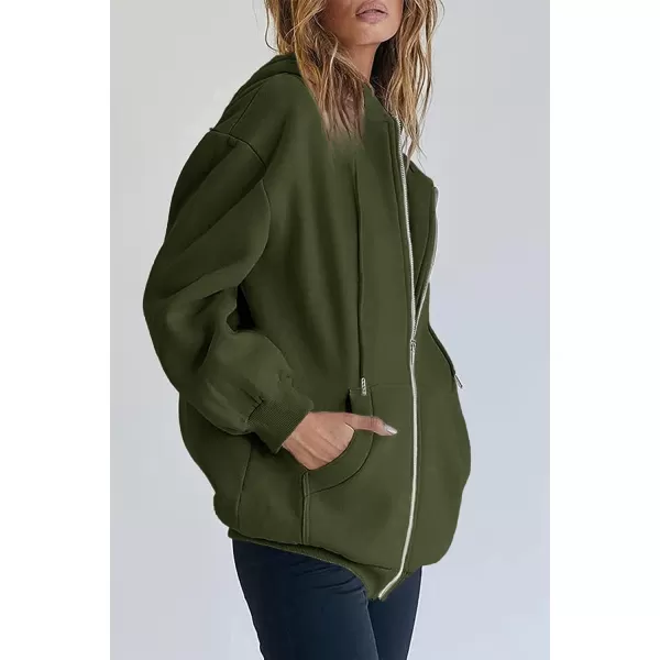 imagePRETTYGARDEN Womens Zip Up Y2K Hoodies Casual Long Sleeve Track Jackets With PocketsArmy Green
