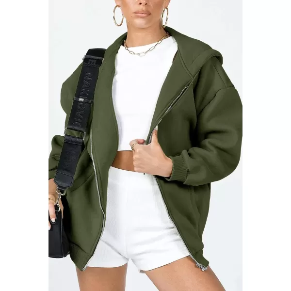 imagePRETTYGARDEN Womens Zip Up Y2K Hoodies Casual Long Sleeve Track Jackets With PocketsArmy Green