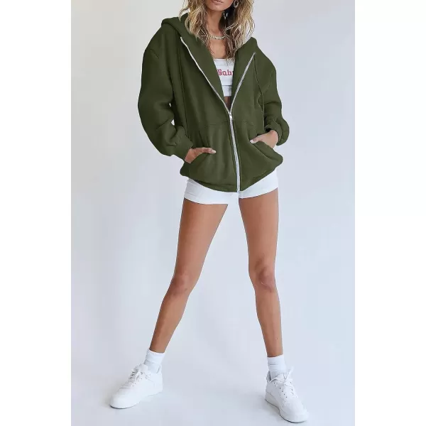 imagePRETTYGARDEN Womens Zip Up Y2K Hoodies Casual Long Sleeve Track Jackets With PocketsArmy Green