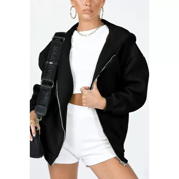 imagePRETTYGARDEN Womens Zip Up Y2K Hoodies Casual Long Sleeve Track Jackets With PocketsBlack
