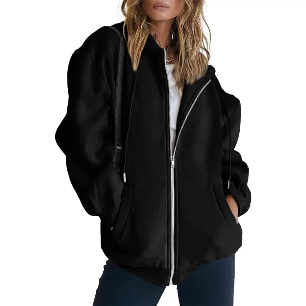 imagePRETTYGARDEN Womens Zip Up Y2K Hoodies Casual Long Sleeve Track Jackets With PocketsBlack