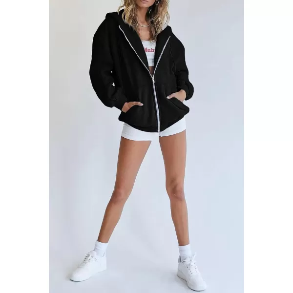imagePRETTYGARDEN Womens Zip Up Y2K Hoodies Casual Long Sleeve Track Jackets With PocketsBlack