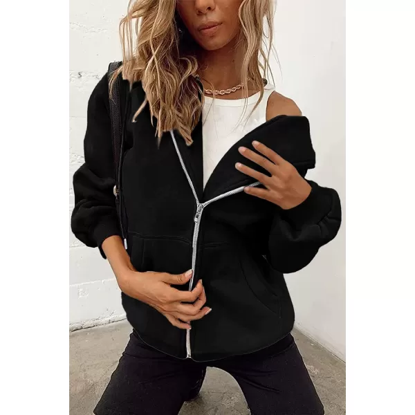 imagePRETTYGARDEN Womens Zip Up Y2K Hoodies Casual Long Sleeve Track Jackets With PocketsBlack