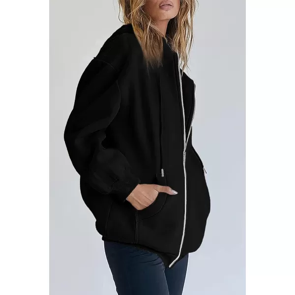 imagePRETTYGARDEN Womens Zip Up Y2K Hoodies Casual Long Sleeve Track Jackets With PocketsBlack
