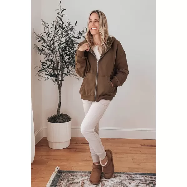imagePRETTYGARDEN Womens Zip Up Y2K Hoodies Casual Long Sleeve Track Jackets With PocketsBrown