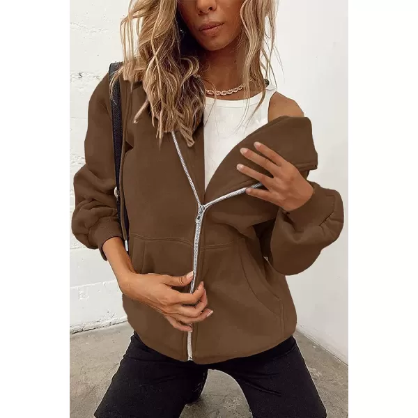 imagePRETTYGARDEN Womens Zip Up Y2K Hoodies Casual Long Sleeve Track Jackets With PocketsBrown
