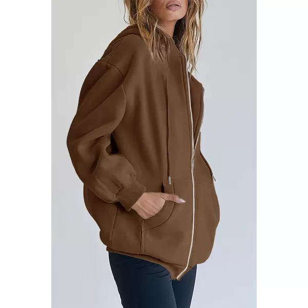 imagePRETTYGARDEN Womens Zip Up Y2K Hoodies Casual Long Sleeve Track Jackets With PocketsBrown