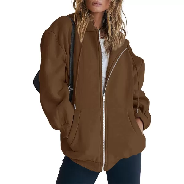imagePRETTYGARDEN Womens Zip Up Y2K Hoodies Casual Long Sleeve Track Jackets With PocketsBrown