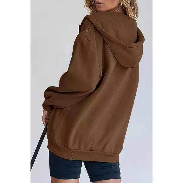 imagePRETTYGARDEN Womens Zip Up Y2K Hoodies Casual Long Sleeve Track Jackets With PocketsBrown