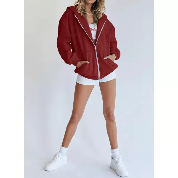 imagePRETTYGARDEN Womens Zip Up Y2K Hoodies Casual Long Sleeve Track Jackets With PocketsBrown Red