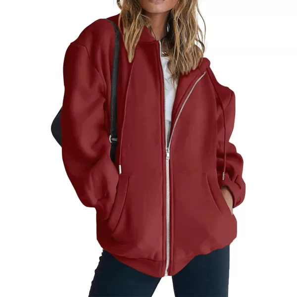 imagePRETTYGARDEN Womens Zip Up Y2K Hoodies Casual Long Sleeve Track Jackets With PocketsBrown Red