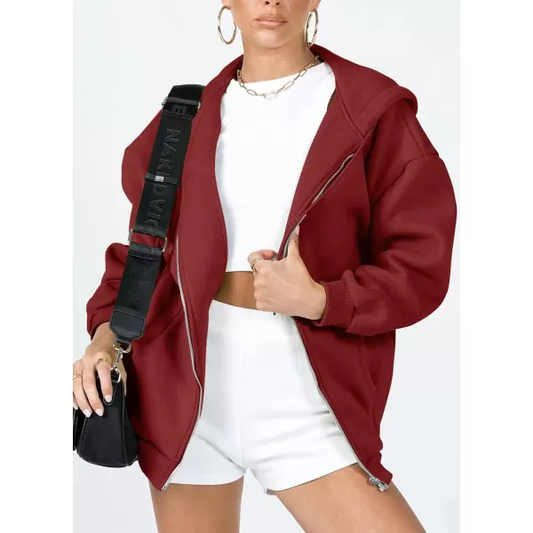 imagePRETTYGARDEN Womens Zip Up Y2K Hoodies Casual Long Sleeve Track Jackets With PocketsBrown Red