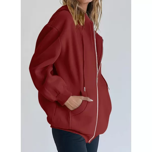imagePRETTYGARDEN Womens Zip Up Y2K Hoodies Casual Long Sleeve Track Jackets With PocketsBrown Red
